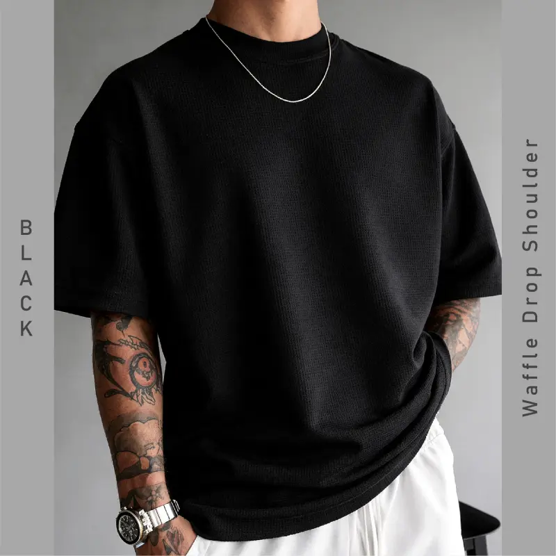 ''BLACK'' Waffle Drop Shoulder