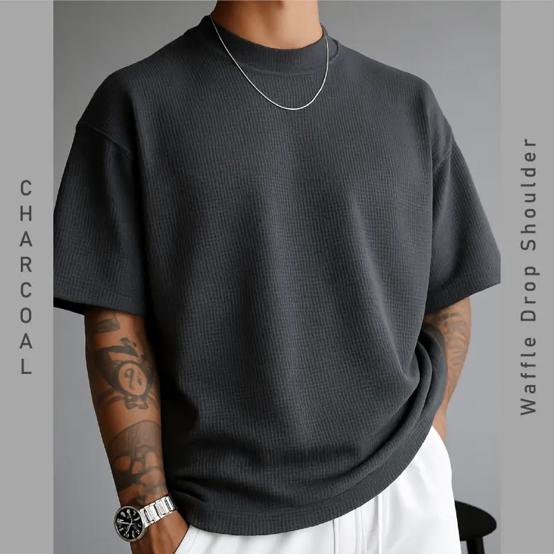 ''CHARCOAL'' Waffle Drop Shoulder