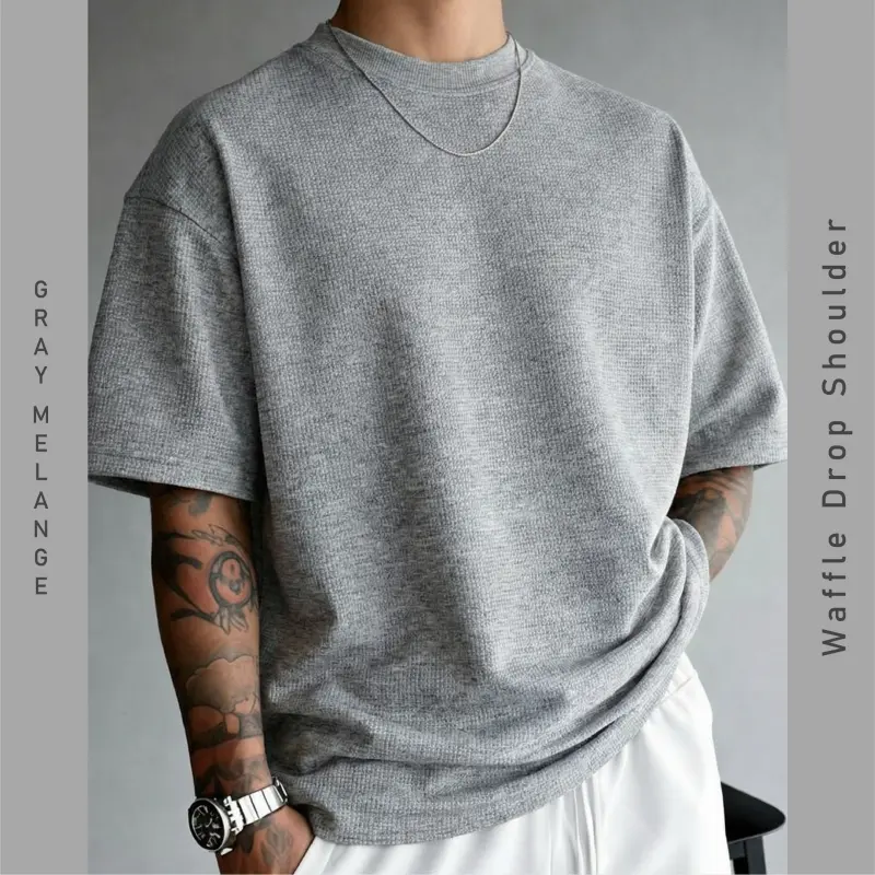 ''GRAY MELANGE'' Waffle Drop Shoulder