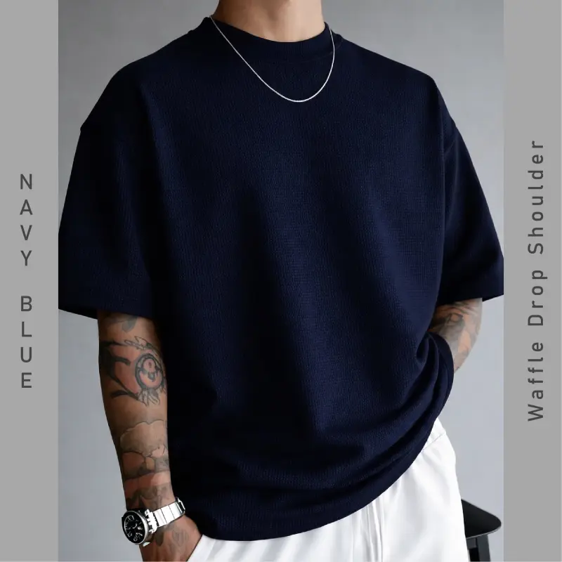 ''NAVY BLUE'' Waffle Drop Shoulder