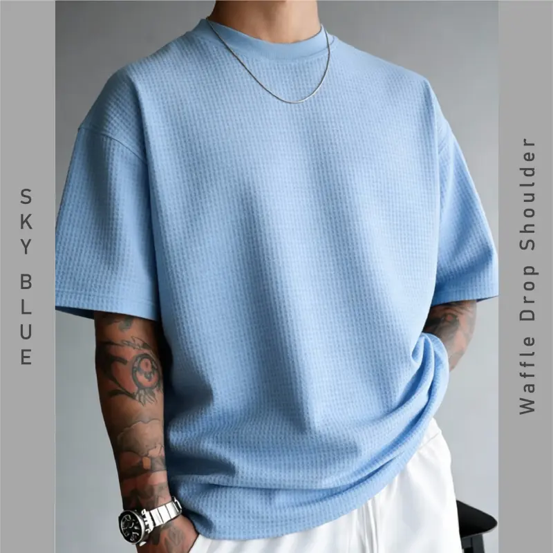 ''SKY BLUE'' Waffle Drop Shoulder